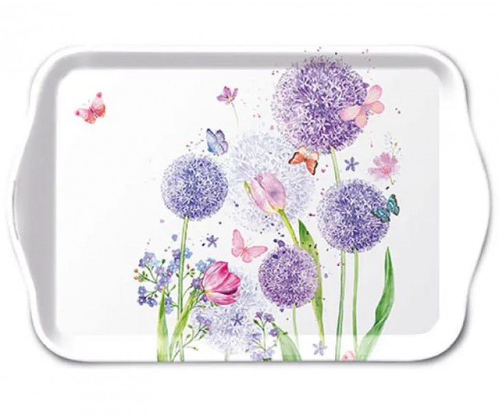 Bílý melaminový tácek s okrasným česnekem Flower Beauty - 13*21 cm Ostatn&iacute;