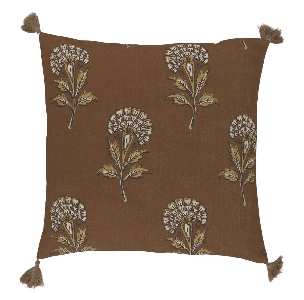Hnědý bavlněný povlak na polštář s květinovým vzorem Aix Quilt - 50*50 cm