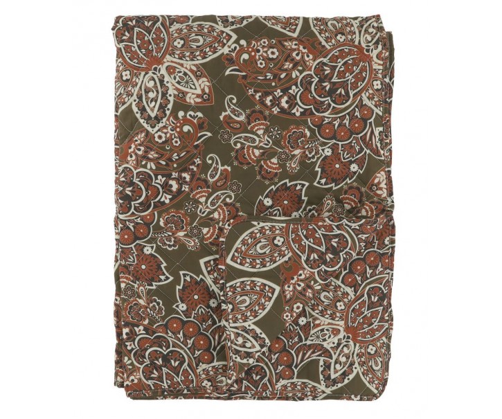 Zelený prošívaný bavlněný přehoz s Paisley vzorem a střapci Aix Quilt - 130*180 cm Chic Antique