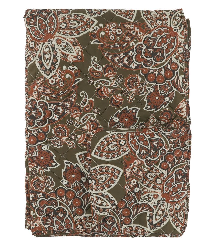 Zelený prošívaný bavlněný přehoz s Paisley vzorem a střapci Aix Quilt - 130*180 cm