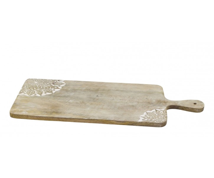 Dřevěné prkénko z mangového dřeva s řezbami Tapas Tours - 58*25*2 cm Chic Antique