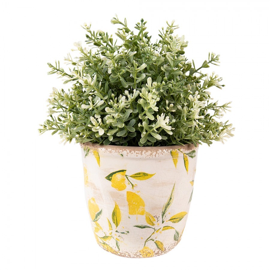 Béžový keramický obal na květináč s citróny Lemonio S - Ø 13*12 cm Clayre & Eef Béžový keramický obal na květináč s citróny Lemonio S - Ø 13*12 cm Clayre & Eef