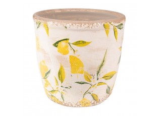 Béžový keramický obal na květináč s citróny Lemonio S - Ø 13*12 cm
