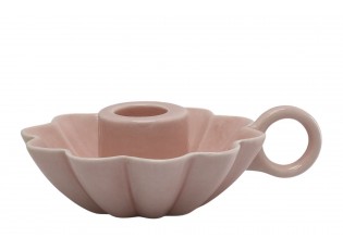 Růžový keramický svícen ve tvaru květu s očkem Massy - Ø 10*4 cm
