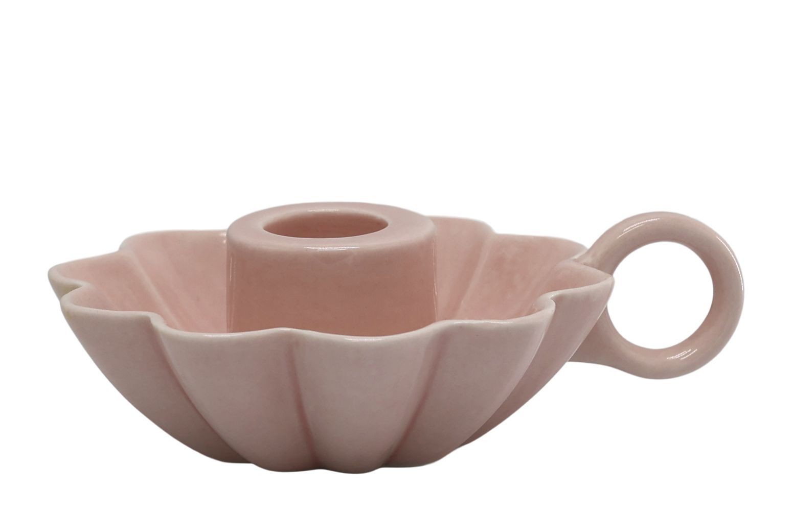 Růžový keramický svícen ve tvaru květu Massy - Ø 10*4 cm