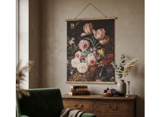 Závěsný textilní obraz květinové zátiší s ptáčkem v retro stylu - 80*2*100 cm