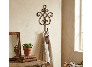 Hnědý nástěnný kovový háček ornament - 15*5*22 cm