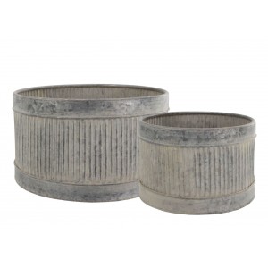 2ks dekorační plechový antik květináč s drážkami French Chic - 32*19/26*17 cm
