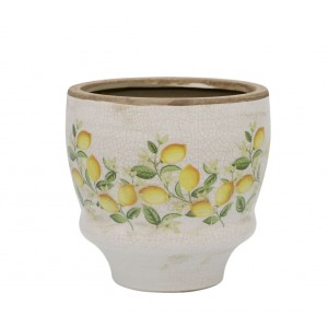 Béžový antik keramický květináč s citróny Limone Blossom - Ø 14*15 cm