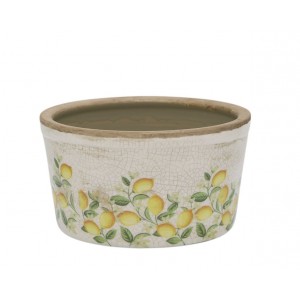 Béžový antik keramický květináč s citróny Limone Blossom - Ø 16*10 cm