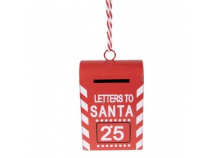 Červená kovová závěsná dekorace poštovní schránka Santa - 5*3*8 cm