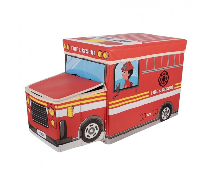 Červená úložná krabice – Hasičské auto - 55*32*28 cm Clayre & Eef