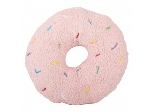 Růžový dekorativní polštář ve tvaru donutu s posypem - Ø 35*6 cm