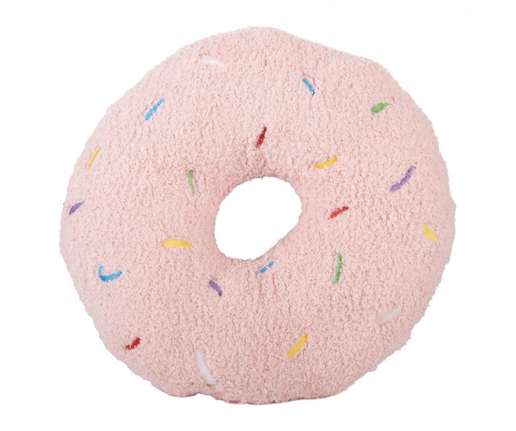 Růžový dekorativní polštář ve tvaru donutu s posypem - Ø 35*6 cm Clayre & Eef