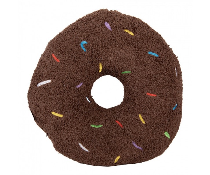 Hnědý dekorativní polštář ve tvaru Donutu - Ø 35*6 cm Clayre & Eef