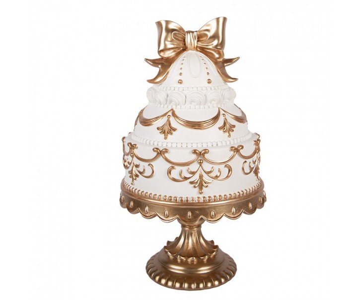 Bílo-zlatá elegantní dekorace zdobený dort - Ø 19*33 cm Clayre & Eef