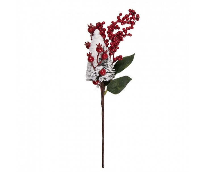 Vánoční dekorace zápich červené bobule a stromek - 9*8*36 cm Clayre & Eef