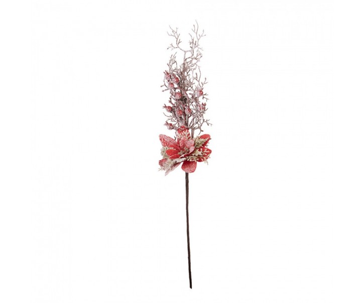 Vánoční dekorace zápich ojíněná větvička červené bobule - 11*6*60 cm Clayre & Eef