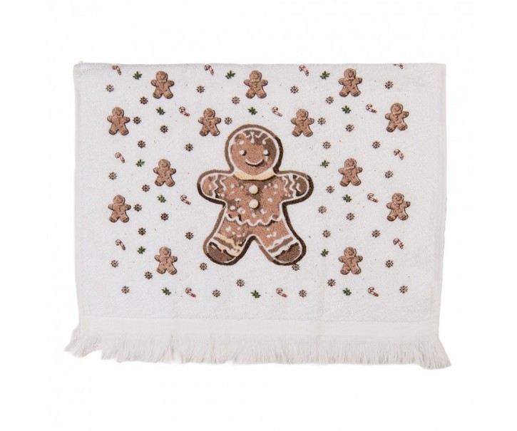 Bílý froté kuchyňský ručník s perníčkem Gingerbread Magic - 40*66 cm Clayre & Eef