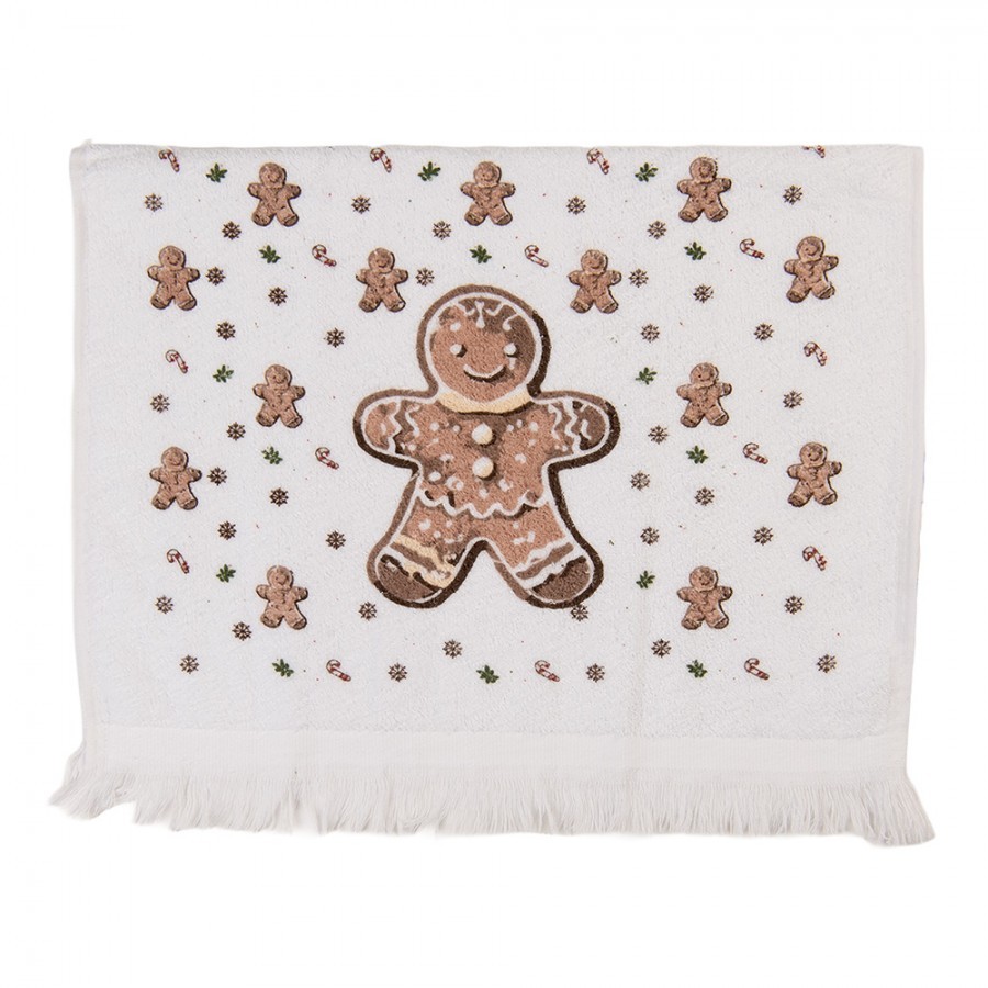 Bílý froté kuchyňský ručník s perníčky Gingerbread Magic - 40*66 cm Clayre & Eef Bílý froté kuchyňský ručník s perníčky Gingerbread Magic - 40*66 cm Clayre & Eef