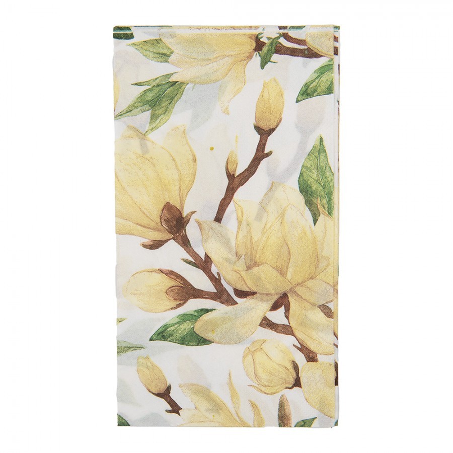 Bílé papírové ubrousky s magnoliemi - 33*40 cm / 20ks /