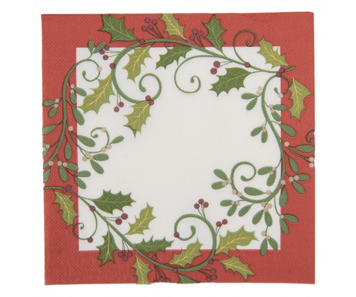 Vánoční papírové ubrousky s dekorem cesmíny - 33*33 cm (20ks) Clayre & Eef