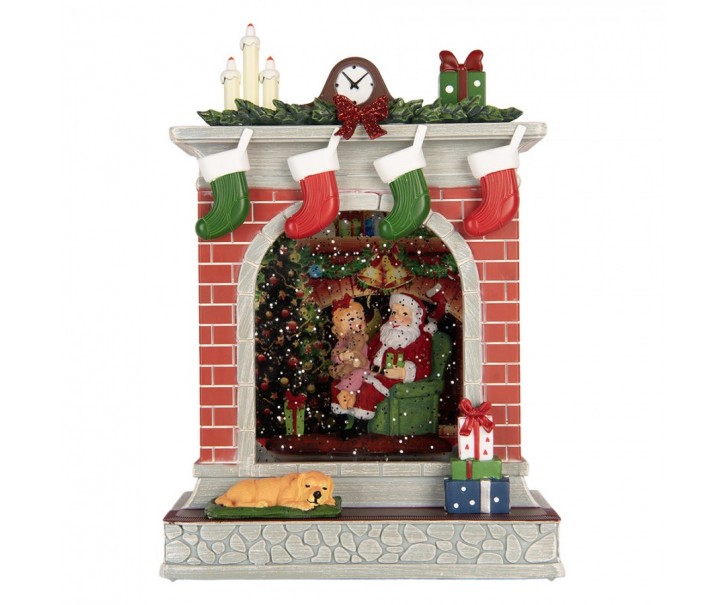Kouzelná krbová římsa se Santou – hrací skříňka s LED - 18*10*25 cm / 3*AA/ USB Clayre & Eef