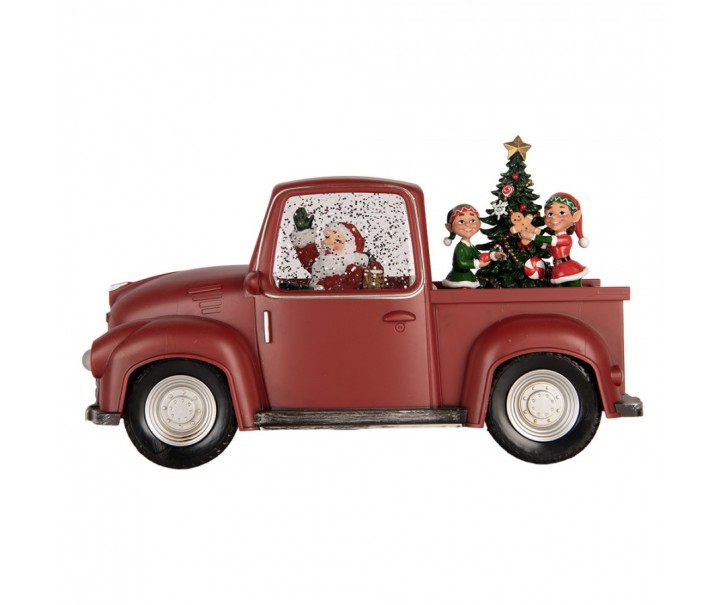 Kouzelné červené auto Santa se třpytkami a hrací skříňkou Led - 28*12*15 cm / 3*AA/ USB Clayre & Eef