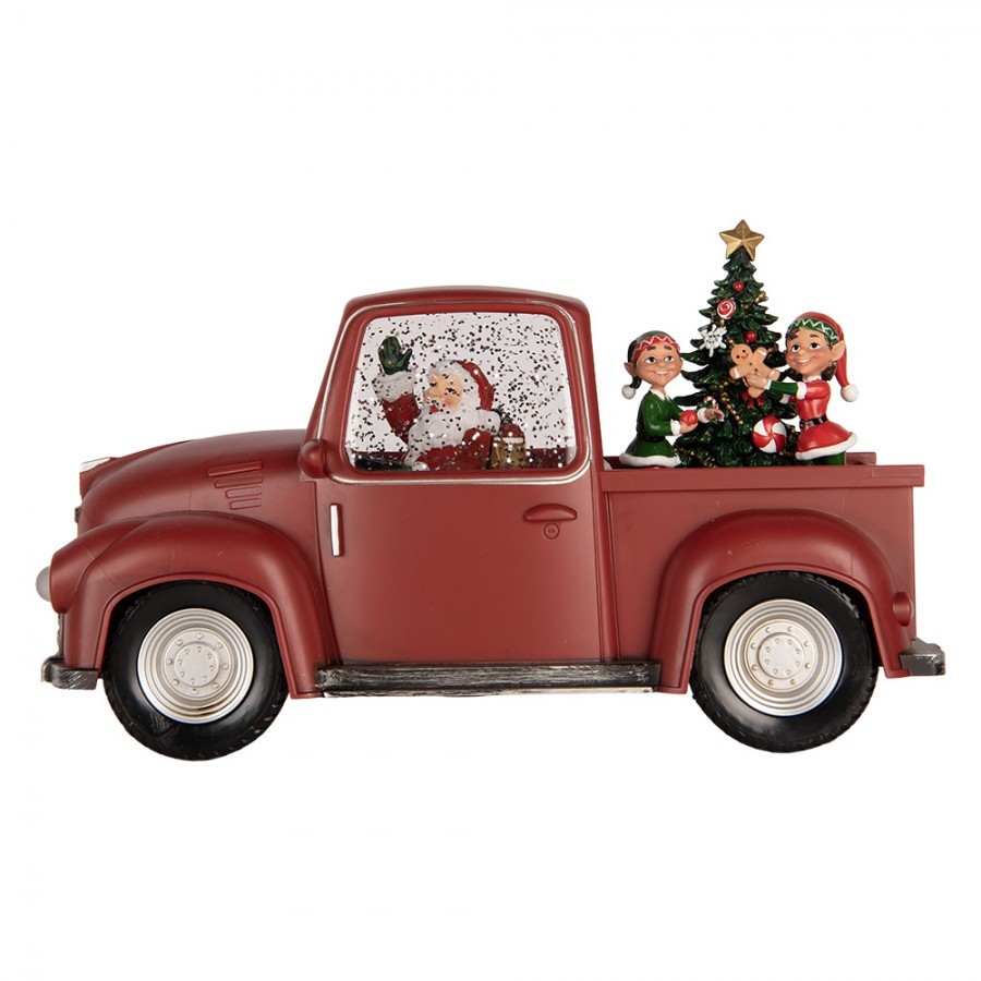 Kouzelné červené auto Santa se třpytkami a hrací skříňkou Led - 28*12*15 cm / 3*AA/ USB