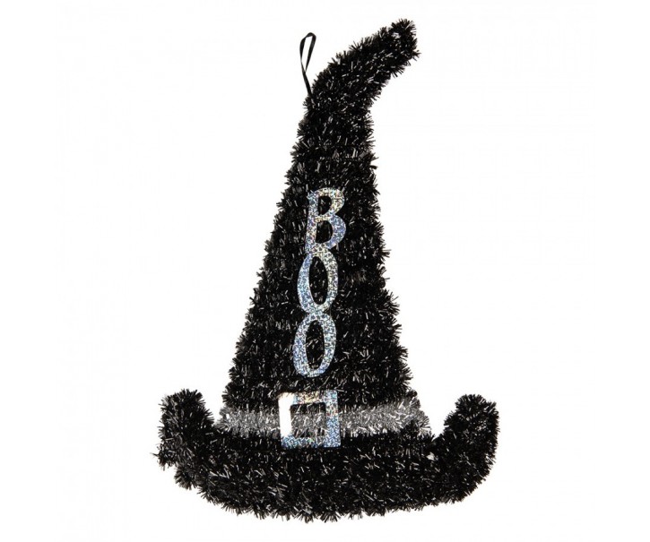 Halloweenská závěsná dekorace Čarodějnický klobouk "BOO" - 28*2*39 cm Clayre & Eef