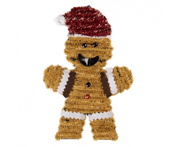 Třpytivá vánoční ozdoba perníček s čepicí - 22*2*33 cm Clayre & Eef