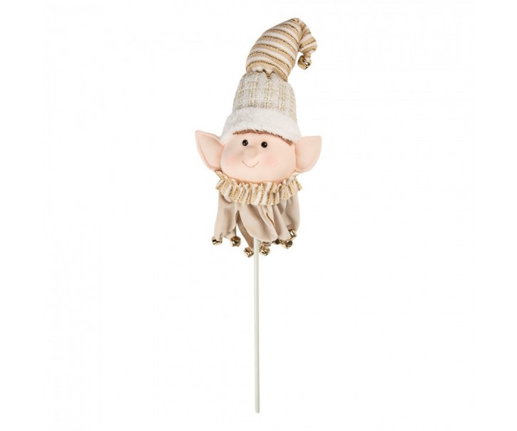 Veliký vánoční zápich béžový skřítek Elf - 18*15*80 cm Clayre & Eef