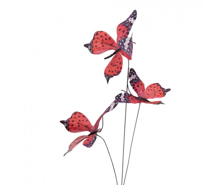 Dekorační větvička s červenými motýlky Butterfly - 10*10*65 cm Clayre & Eef