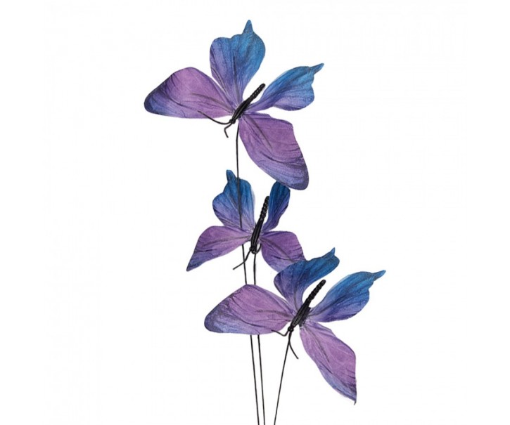 Dekorační větvička s fialovými motýlky Butterfly - 10*10*65 cm Clayre & Eef