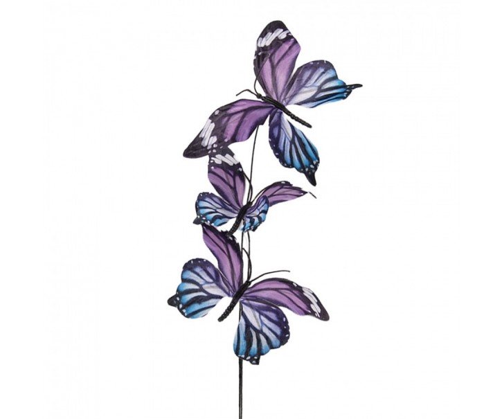 Dekorační větvička s fialkovými motýlky Butterfly - 10*10*65 cm Clayre & Eef
