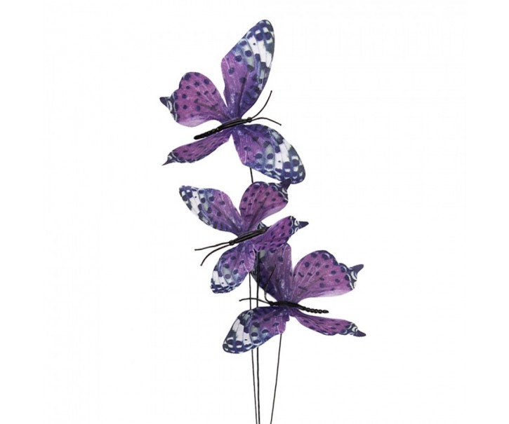 Dekorační větvička s fialovými motýlky Butterfly - 10*10*65 cm Clayre & Eef