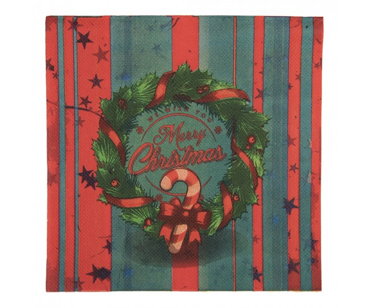 Vánoční papírové ubrousky s věnečkem Merry Christmas - 33*33 cm (20 ks) Clayre & Eef