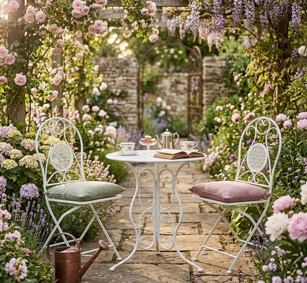 Bílý zahradní kovový Bistro set stůl a 2 židle - Ø 60*70 / 50*40*93 cm Clayre & Eef Bílý zahradní kovový Bistro set stůl a 2 židle - Ø 60*70 / 50*40*93 cm Clayre & Eef