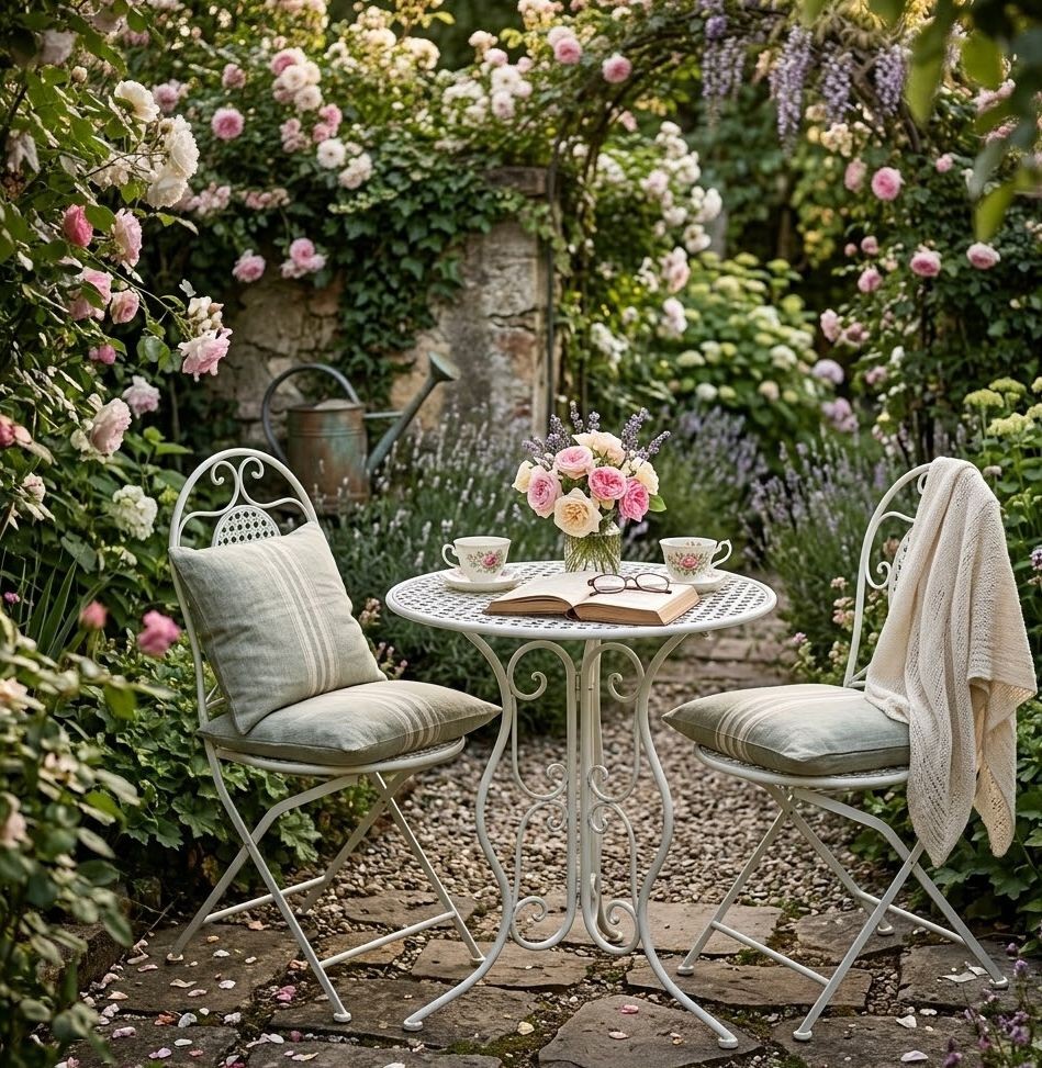 Bílý zahradní kovový Bistro set stůl a 2 židle - Ø 60*70 / 50*40*93 cm Clayre & Eef Bílý zahradní kovový Bistro set stůl a 2 židle - Ø 60*70 / 50*40*93 cm Clayre & Eef