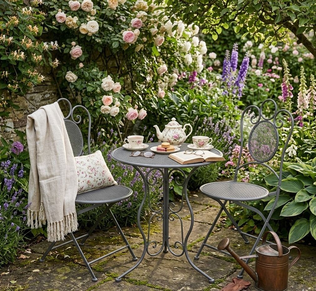 Šedý zahradní kovový Bistro set stůl a 2 židle - Ø 60*71 / 50*40*93 cm Clayre & Eef Šedý zahradní kovový Bistro set stůl a 2 židle - Ø 60*71 / 50*40*93 cm Clayre & Eef