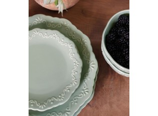 Zelený porcelánový dezertní talíř s krajkou Provence lace verte - Ø 19 cm