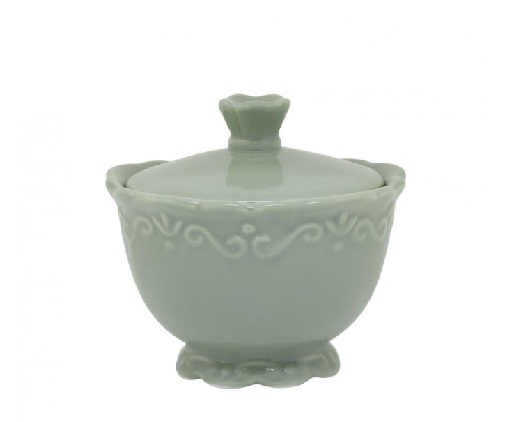 Zelená porcelánová cukřenka s krajkou Provence lace verte - Ø 10*9 cm / 190 ml Chic Antique