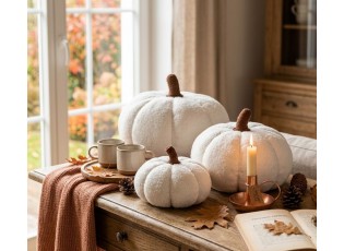 Bílá textilní dekorace dýně Pillo Pumpkin L - Ø 35*22 cm