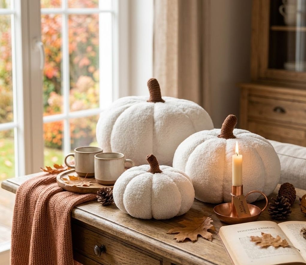 Bílá textilní dekorace dýně Pillo Pumpkin L - Ø 35*22 cm Clayre & Eef Bílá textilní dekorace dýně Pillo Pumpkin L - Ø 35*22 cm Clayre & Eef