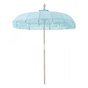 Modrý slunečník s dřevěnou tyčí a třásněmi Bobbi Blue - ∅ 200*260 cm