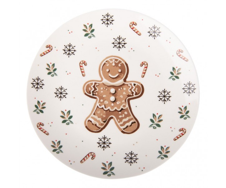 Bílý porcelánový dezertní talířek s perníčkem Gingerbread Magic - Ø 20*2 cm Clayre & Eef