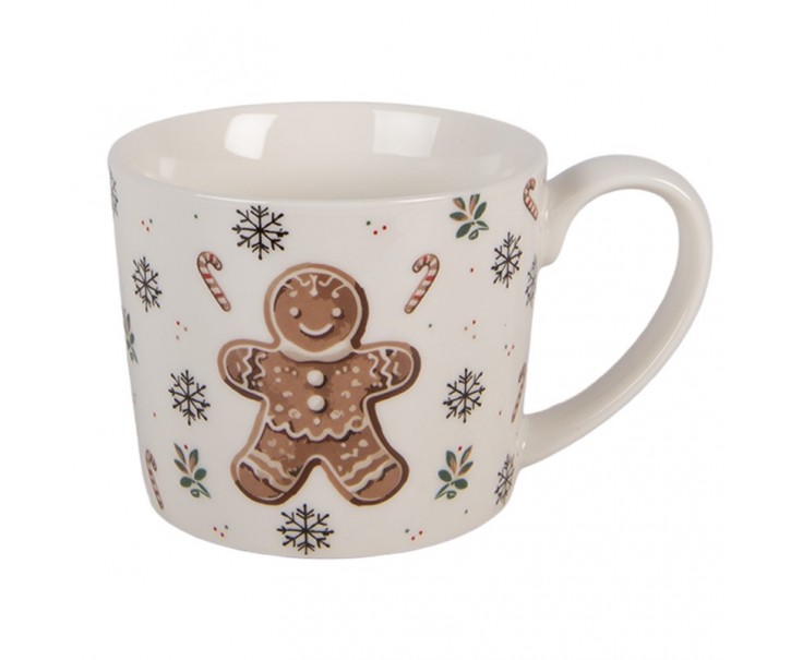 Bílý porcelánový hrnek s perníčkem Gingerbread Magic - 12*8*7 cm / 275 ml Clayre & Eef