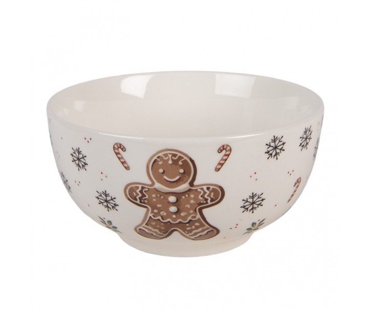 Bílá porcelánová miska s perníčkem Gingerbread Magic - Ø 14*7 cm / 500 ml Clayre & Eef