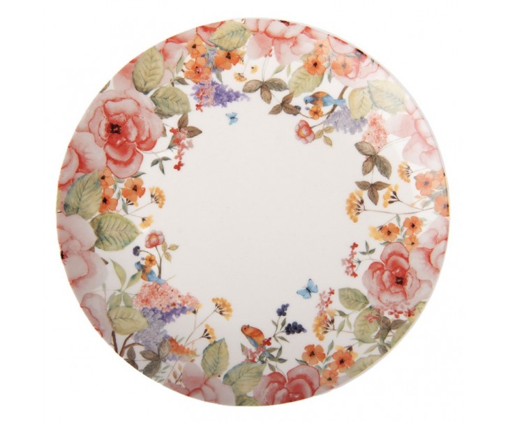 Porcelánový dezertní talířek s květy Flower & Fiesta - Ø 20*2 cm Clayre & Eef