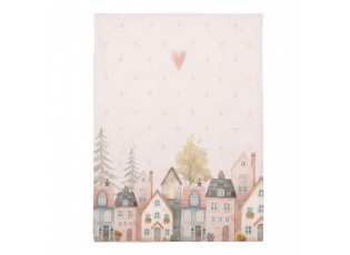 Béžová bavlněná utěrka se srdíčky a domky Hearts & Houses - 50*70 cm